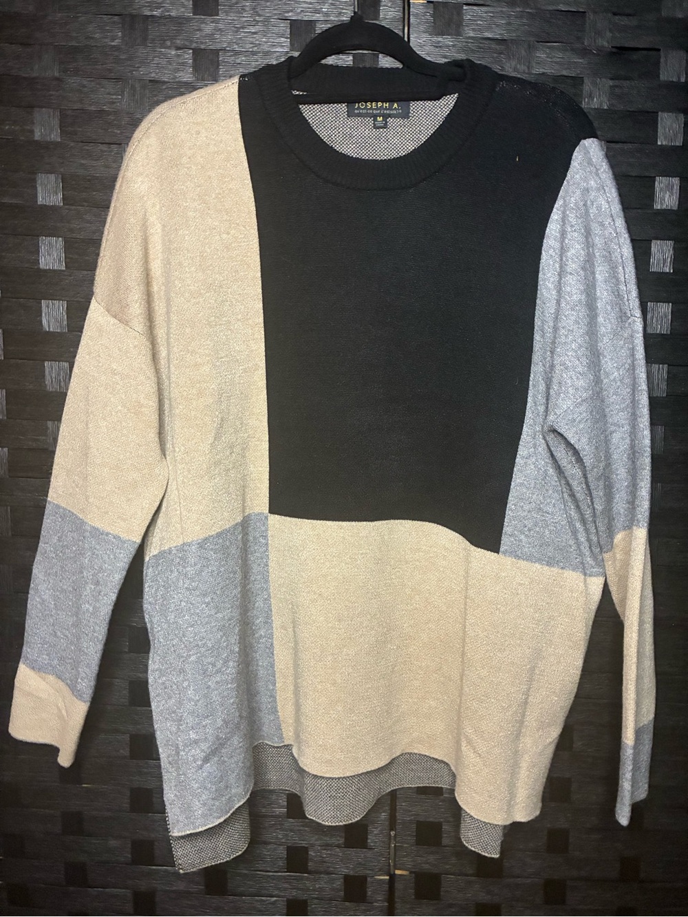 Joseph A Colorblock Crewneck Sweater in Black, Tan, Gray